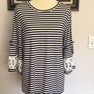 NWOT Striped Scoop neck Bell Sleeve Top